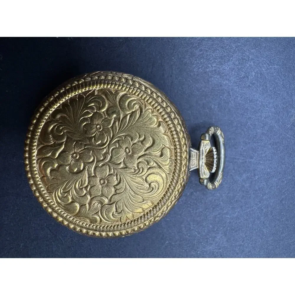 Vintage Sheffield Gold Tone Swiss Made White Dial Pendant Pocket Watch 1 Jewel